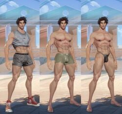 1boy 3d 3d_(artwork) 3d_animation abs bara belly_button biceps brown_eyes brown_hair chiseled_face crop_top deltoids designer_clothing gay gay_sex gif happy_trail haviksluz in_game_model ingame_model lean_figure light-skinned_male light_skin male male_only marvel marvel_rivals mod nipples pecs peter_parker pubic_hair shirtless shorts smirk solo solo_focus spider-man spider-man_(marvel_rivals) spider-man_(series) thick_eyebrows thong trapezius