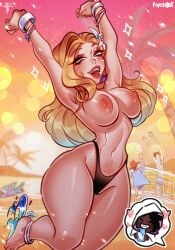 beach beach_volleyball bikini_bottom bikini_bottom_only black_bikini black_bikini_bottom breasts canon_couple cloak_(marvel) cloak_(marvel_rivals) cloak_and_dagger dagger_(marvel) dagger_(marvel_rivals) female female_focus jeff_the_land_shark male marvel marvel_rivals nipples poposhirat tandy_bowen topless topless_female