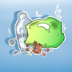 azrealrou battle_for_dream_island bfdi bottle_(bfdi) cum drooling ejaculation handjob head_back moaning object_shows orgasm surprised tree_(bfdi)