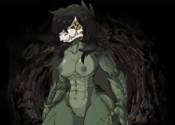 1girl 1girls black_hair breasts green_skin large_breasts multiple_eyes naked night_fox_works nude_female pussy reptile reptile_humanoid scp-682 scp_foundation solo solo_anthro solo_female solo_focus thick_thighs tits vagina visual_novel yellow_eyes
