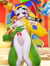 absurd_res alligator alligatorid anthro bodily_fluids breasts clown crocodilian duo epic_games female food food_creature fortnite genital_fluids genitals glitch_productions gummigoo_(tadc) hand_on_belly hand_on_breast hi_res human humanoid inside male male/female mammal muscular nervous penis pomni_(tadc) precum reptile scalie sex shachath3d text text_censor the_amazing_digital_circus thigh_sex tongue tongue_out