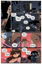 breasts bulge bulge_under_clothes color comic comic_page dialogue dominatrix english english_text eyepatch filter large_breasts multiple_boys multiple_females multiple_girls multiple_males original original_character original_characters panties pantyhose police_hat policewoman school_uniform schoolboy schoolgirl schoolgirl_uniform speech_bubble thedansandoval whip