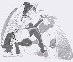 <3_eyes absurd_res alicorn animal_genitalia armwear avian ballbusting balls blush clothing cock_and_ball_torture crouching domination dominatrix elbow_gloves equid fan_character female female_domination fingerless_elbow_gloves fingerless_gloves genital_torture genitals glistening glistening_clothing gloves gryphon handwear hasbro heart hi_res hooves horn kneeling legwear male mammal monochrome moonbrush_(phathusa) my_little_pony mythological_avian mythology nude phathusa pussy restricted_palette sheath simple_background stepping_on_balls stockings straight wings