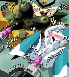 2girls anal anthro arm_behind_head arms_up black_skin blue_hair blush bodily_fluids bouncing_breasts breasts breath clitoral_hood clitoris colored_sclera colored_skin completely_nude constricted_pupils dildo drooling female female_orgasm genital_fluids genitals green_hair green_skin half-closed_eyes heart heart-shaped_pupils heart_in_mouth inkershike insertion jenny_wakeman large_breasts legs_up lying machine medium_breasts multicolored_skin multiple_girls my_life_as_a_teenage_robot nipples nose_blush nude object_insertion on_back open_mouth penetration pussy pussy_juice queen_vexus red_eyes robot rolling_eyes saliva sex sex_machine sex_toy sharp_teeth smile spoken_heart spread_legs stomach_bulge sweat symbol-shaped_pupils teeth text thighs two-tone_skin uneven_eyes vagina vaginal_juices vaginal_object_insertion vaginal_penetration vexus white_skin wide-eyed yuri