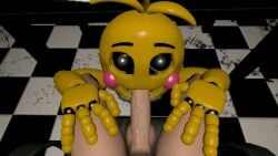 1boy 1girls animated animatronic anonymous_male avian balls beakless bib big_balls big_penis blowjob blue_eyes canon_appearance chicken female five_nights_at_freddy's five_nights_at_freddy's_2 gif glowing_eyes grabbing_thighs human_on_robot looking_at_viewer male male_on_female no_breasts oral penis pov purple_eyeshadow red_cheeks rosy_cheeks safe_teeth_(animatronic) sfm source_filmmaker straight surprised_by_penis surprised_expression toy_chica_(fnaf) yellow_body