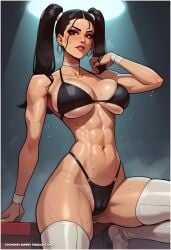 1boy ai_generated big_breasts big_penis black_hair blowjob breasts busty fellatio female fishnets kali(oc) latina male nightclub nipples oral_sex penis strip_club stripper twintails