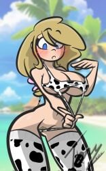 alternate_version_at_source alternate_version_available beach bikini_aside blonde_hair blue_eyes cow_bikini cow_girl el_tonynsfw fhs fhsz3r0 fnafhs fnafhs_z3ro fnafhsrule34 fnafhsxxx joy_(fnafhs) lingerie looking_at_viewer posing posing_for_picture posing_for_the_viewer pubic_hair pussy_hair seducing seducing_viewer seductive seductive_pose socks