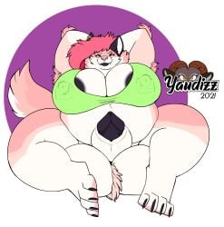 animal_genitalia anthro ass ball_tuft balls big_balls big_breasts big_butt big_penis big_sheath breasts canid canine canis cleavage clothed clothing erect_nipples fluffy futanari genitals hi_res huge_balls huge_cock hyper hyper_balls hyper_genitalia hyper_penis intersex mammal nipple_outline nipple_piercing nipples overweight overweight_anthro overweight_futa overweight_intersex penis piercing sheath tuft valentine_(bjornn) wolf yaudizz