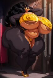 ai_generated angelauxes_(ai_generated) furry golden_dress huge_ass huge_breasts laverne_(sssonic2) long_hair tagme yellow_eyes