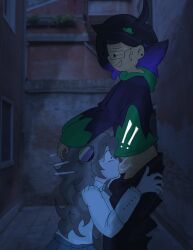 !! 1girls alley alley_sex alleyway blowjob can_you_really_call_it_omori_if_its_omori_artist clothed_sex cum_in_mouth fellatio female grey_hair hairpin hands_behind_head hoodie kkt05_(character) movement_lines pants_down purple_hair rndmpornart rndmpornart_(oc) self_insert self_upload shirt shocked_expression skirt surprised sweatdrop