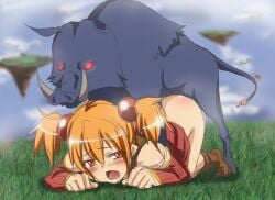 1boy 1girls all_fours ayano_keiko blush clothed clothed_female clothed_sex clothing doggy_style female long_hair looking_at_viewer male male/female open_mouth silica sword_art_online tenzen_miyabi twintails vaginal_insertion vaginal_penetration vaginal_sex wild_boar zoophilia