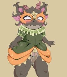 1girls anthro blush bodily_fluids dont_starve_together embarrassed female female_only fish_girl malencarzz partially_clothed puffy_pussy pussy pussy_juice scalie solo wurt
