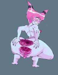 anal_gape ass box_chan breasts extreme_gape extreme_gaping female gaping gaping_anus gaping_pussy grey_body jinx_(dc) nipples pink_eyes pink_hair pussy teen_titans uterus