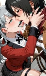 ai_generated attack_on_titan blue_lipstick blue_nails kakegurui kissing kissing lips lipstick mikasa_ackerman momobami_kirari