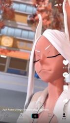 1girl 3d 9:16 animal_ears animated bunny_ears cafe cleavage dark-skinned_female deep_penetration deepthroat_no_hands dildo_mask female long_dildo longer_than_30_seconds masked_female mirko miruko my_hero_academia red_eyes rumi_usagiyama shieldshroud showing_off sound vertical_video white_hair