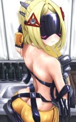 1girls ass ass_cleavage big_ass blonde_hair butt_crack dat_ass fat_ass female female_only huge_ass indoors large_ass looking_at_viewer looking_back sitting soldier sweat sweatdrop sweaty_body thick_ass thick_thighs trigger_(zenless_zone_zero) two_days visor wide_hips zenless_zone_zero