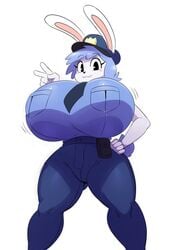 :3 big_breasts breasts clothed clothing fully_clothed hair huge_breasts jiggle lagomorph mammal molly_(angstrom) necktie police_uniform rabbit sssonic2