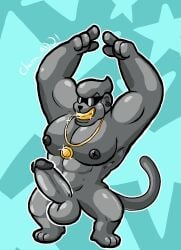 abs anthro balls bandai_namco biceps big_penis charmcharmcharm digimon digimon_(species) erection eyewear flexing genitals grin hi_res jewelry male metaletemon muscular muscular_anthro muscular_male necklace nipples nude pecs penis smile solo sunglasses