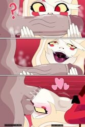 1boy 1girls bisexual bisexual_female blonde_hair blush carliabot charlie_morningstar charlie_morningstar_(hazbin_hotel) dark_skin deepthroat deepthroat_no_hands demon demon_girl fellatio hazbin_hotel heart hearts_around_body hellaverse meme musk musk_clouds musky musky_cock pleasure_face red_cheeks red_eyes red_suit smell smelly smelly_cock sniffing sniffing_penis sweat sweaty_genitalia throat_bulge throat_fuck upside-down veiny_penis vivziepop white_skin yellow_sclera