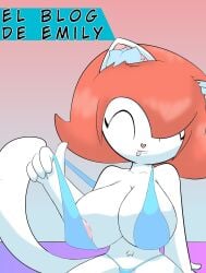 2020 bikini blue_bikini cartoonia_art cat_ears cat_tail catgirl dalila_(cartoonia_art) felid feline female furry furry_female furry_only red_hair tail tongue tongue_out visible_nipples white_body white_fur