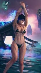 1girls alluring athletic_female big_breasts bikini black_and_purple_hair descent_into_subconciousness_(stage) envy15re2lm female_abs fit_female namco pin_up purple_eyes reina_mishima tekken tekken_8