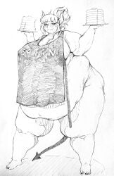 1girls apron apron_only bbw demon demon_girl demon_horns demon_tail fat fat_female fat_fetish female gorgeouswaifudom helltaker horns lucifer_(helltaker) overweight overweight_female pancake tail weight_gain