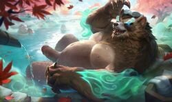 2025 alternate_species ambient_monkey anthro bara bear belly big_belly big_muscles big_pecs blue_eyes brown_body brown_fur canid canine clothed clothing detailed_background erection fur genitals glowing glowing_eyes group hi_res hot_spring humanoid_genitalia humanoid_penis league_of_legends looking_at_viewer looking_back looking_back_at_viewer male mammal mamtomthanhlich musclegut muscles muscular nipples nude nude_edit nude_male open_clothing open_mouth open_smile open_topwear overweight overweight_anthro overweight_male partially_submerged pecs penis plant pseudo_eyebrows public public_nudity raccoon_dog raised_arm reclining riot_games smile social_nudity solo_focus stocky tanuki tencent thick_penis third-party_edit topwear tree volibear water wet wet_penis yaoi