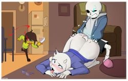 cum deltarune deltarune_chapter_4 doggy_style feetplap female imminent_death kris_(deltarune) male male/female sans sans_(deltarune) toriel undertale_(series)