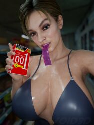 1girls 3d 3d_(artwork) capcom condom condom_packet_strip condom_wrapper condoms female female_focus female_only jill_valentine jill_valentine_(blonde) jill_valentine_(sasha_zotova) light-skinned_female light_skin pale-skinned_female pale_skin resident_evil void3d watermark