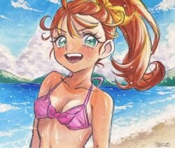 1girls beach breasts female female_only green_eyes koyuki_(hmst0_0kyk) light-skinned_female light_skin natsuumi_manatsu orange_hair ponytail precure pretty_cure solo toei_animation tropical-rouge!_precure upper_body