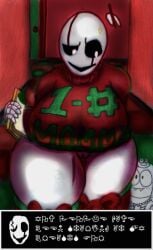 big_breasts breasts christmas_clothing christmas_legwear christmas_outfit christmas_sweater coldenbullets dialog dialogue dialogue_box fem_gaster female gaster legwear pussy rule_63 speech speech_box sweater thick_thighs turtleneck turtleneck_sweater undertale undertale_(series) wingdings wingdings_text