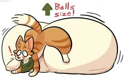 balls balls_growth big_balls blush countershade_face countershading domestic_cat english_text felid feline felis feral fur genitals huge_balls hyper hyper_balls hyper_genitalia kerchief male mammal markings neckerchief neckwear paddedpurr solo striped_body striped_fur striped_markings striped_tail stripes surprised_expression tail tail_markings text