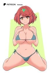 amber_eyes big_breasts bikini blue_bikini breasts female momocka_art nintendo pyra pyra_(xenoblade) red_hair slim_waist thick_thighs xenoblade_(series)