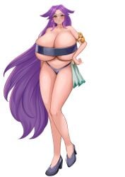 1girls big_breasts breasts dokapon_(series) female full_body heels huge_breasts long_hair molde_(dokapon) pillow_shading purple_hair white_background