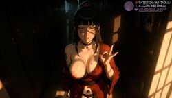 ai_generated arm_tattoo avatar_legends avatar_the_last_airbender azula black_choker black_hair black_nails black_panties blunt_bangs breasts brown_eyes choker cleavage collarbone dark doorway earrings eyeliner eyeshadow fellatio_gesture female fingernails indoors japanese_clothes jewelry kimono large_breasts lips lipstick long_hair looking_at_viewer makeup meitabuu mole mole_on_breast mole_under_eye nail_polish navel nickelodeon nicktoons night nipple_slip nipples no_bra off_shoulder ok_sign one_breast_out panties ponytail pov red_eyes red_kimono red_lips red_nails robe scar shoulder_tattoo sidelocks solo tattoo underwear