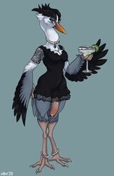 1futa anthro avian beak beverage bird breasts clothed clothing dbd dickgirl flaccid futanari heron humanoid_penis intersex looking_at_viewer penis solo solo_futa standing wide_hips