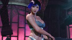 alluring athletic_female black_and_purple_hair bra breasts calvin_klein cleavage envy15re2lm female female_abs fit_female medium_breasts mod namco panties reina_mishima tekken tekken_8