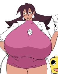 breasts eyeglasses female huge_breasts jpg labcoat mega_man mega_man_legends momiji_(artist) mug servbot tagme thick_thighs tron_bonne twitter_link wide_hips