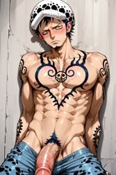 1boy abs ai_generated balls big_penis black_hair blush brown_eyes erection fetish first_person_view kinkydemonai looking_at_viewer male male_only mature mature_male muscles muscular muscular_male naked naked_male nipples nude nude_male one_piece pecs penis solo tattoo tongue tongue_out trafalgar_law yaoi