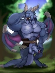 2019 anthro balls biceps blue_scales bubba_(spyro) claws dragon erection foreskin functionally_nude horn humanoid_penis looking_at_viewer male male_only membranous_wings muscular muscular_male open_mouth outside penis precum scales scalie smile solo spyro_the_dragon teeth tojo_the_thief video_games wings