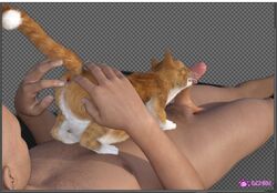 2018 3d anal anal_fingering anus domestic_cat duo feline fellatio feral fingering furry fuzzyfelt hi_res human human_on_feral humanoid_penis interspecies larger_male licking male mammal oral penis realistic simple_background size_difference text tongue tongue_out watermark zoophilia