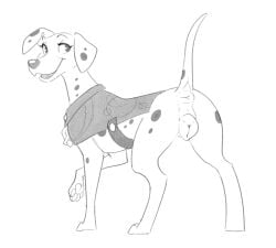 101_dalmatians animal_genitalia animal_pussy animal_vulva anus canid canine canine_genitalia canine_pussy canine_vulva canis dalmatian disney domestic_dog female feral floppy_ears genitals halbean hi_res mammal monochrome pawpads paws perdita pussy quadruped raised_tail solo tail