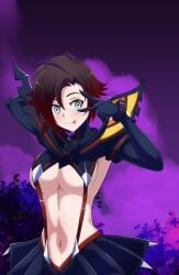 1girls black_hair black_hair_female crossover half-dressed half_naked half_naked_female kill_la_kill maikbeelzebub matoi_ryuuko_(cosplay) pose posing red_highlights ruby_rose rwby silver_eyes solo_female