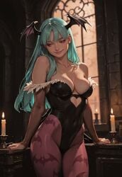 ai_generated bulma_(dragon_ball) bunnysuit candle cleavage costume devil dragon_ball