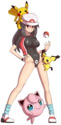 2girls alternate_breast_size ambiguous_gender big_breasts breasts cameltoe cleft_tail clothed fairy feral furry hat human human_only jacket jigglypuff latex_swimsuit leaf_(pokemon) nintendo one-piece_swimsuit open_jacket pichu pikachu poke_ball pokemon pokemon_(species) pokemon_frlg pokemon_gsc pokemon_rgby rodent shoes socks spiky-eared_pichu super_smash_bros. wristband zelc-face