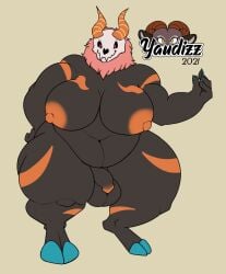 anthro ass balls belly big_ass big_breasts big_butt breasts demon futanari genitals hi_res hooves horn intersex nipples overweight overweight_anthro penis solo thick_thighs wide_hips yaudizz