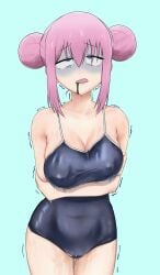 1girls big_breasts blue_eyes blue_face bocchi_the_rock! breasts cloverworks female female_only gotou_hitori light-skinned_female light_blue_background light_skin marilyn12_25 nipple_bulge one_piece_swimsuit pink_hair pussy solo swimsuit wet_pussy