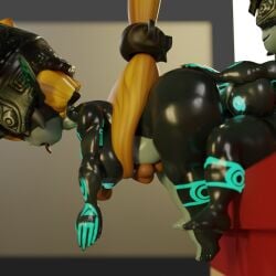 3d ass balls big_ass big_balls big_breasts big_penis bondage breasts dark_skin futanari glowing_penis intersex midna penis self_upload selfcest tattoo xeixis