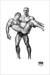 2boys bulge carrying cmnm erect_nipples exposed_nipples gay lifeguard male male_only moustache muscles muscular nude rescued standing straight_hair tom_of_finland vpl water_dripping white_background yaoi