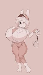 2019 :3 big_breasts breasts bulumble-bee clothed clothing fully_clothed hair huge_breasts lagomorph mammal molly_(angstrom) necktie police_uniform rabbit top_heavy